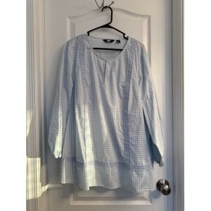 Lands End Womens Blue Gingham Tunic Top Shirt Plus Size 3X Long Sleeve